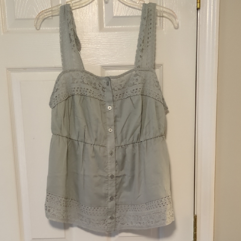 Torrid Light Gray Lace Trim Blouse